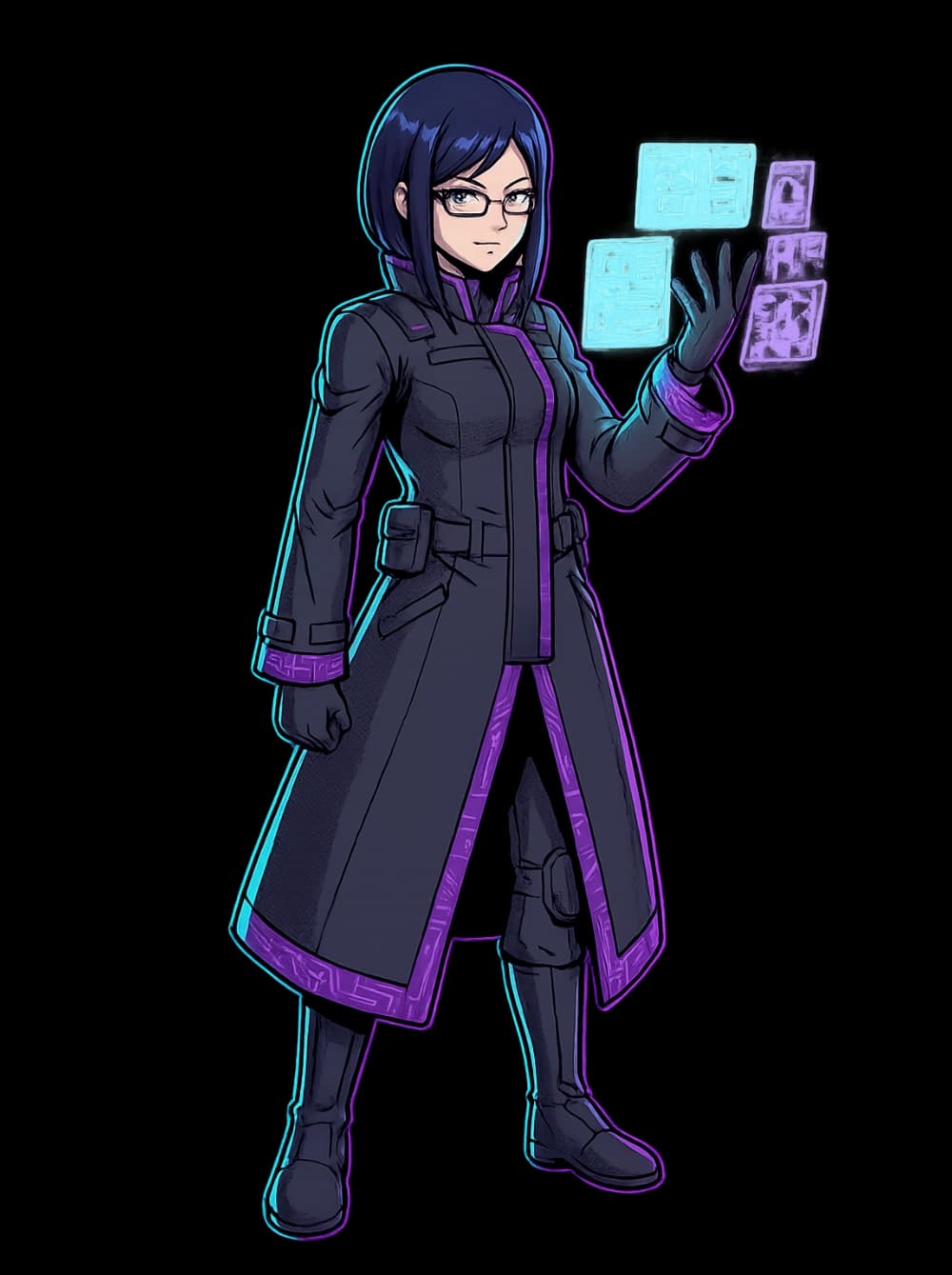 Mio, the Analyst — anime guide character for Portara’s weather, stocks, and calendar cards