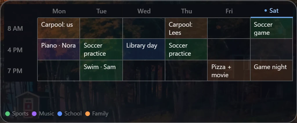 The Schedule card in Portara