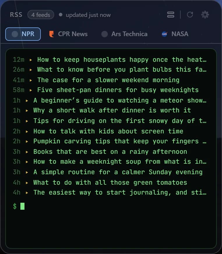 The RSS Feed card in Portara