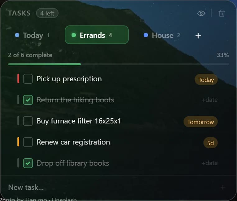 The Task List card in Portara