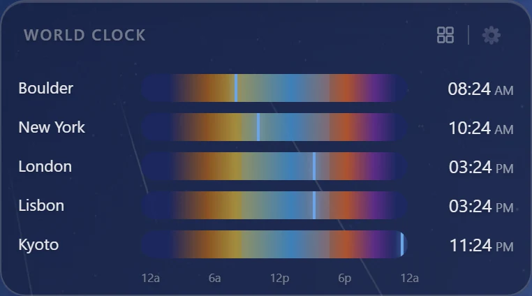 The World Clock card in Portara
