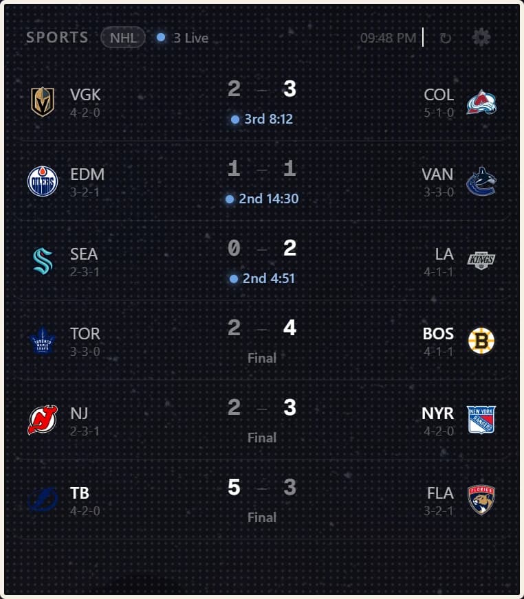 The Sports Scores card in Portara
