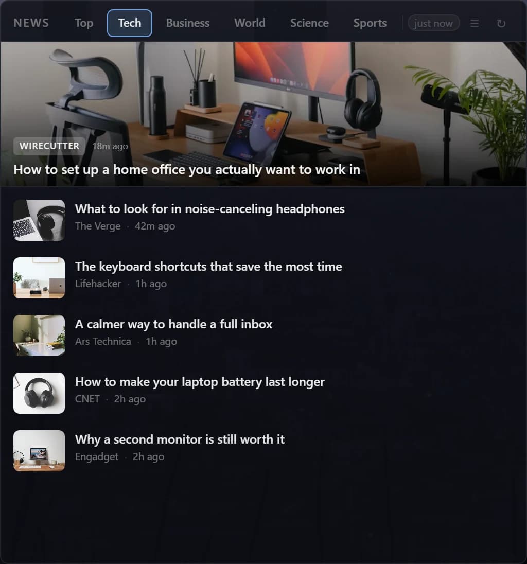 The News Feed card in Portara
